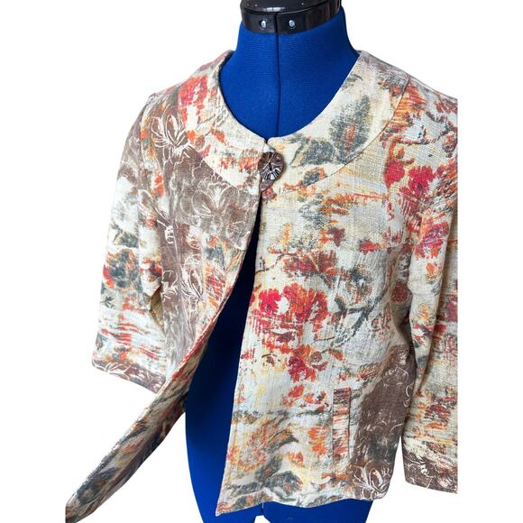 Coldwater Creek Woven Botanical Print 3/4 Sleeve Swing Jacket Women's Size S - Picture 2 of 7